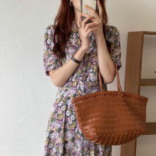 Purple French Vintage Ink Floral Chiffon Shirt Dress Women Summer 2020 Short Sleeve A-line Knee Length Sundress