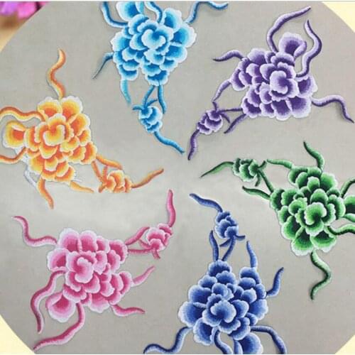 20 pieces Big flower cloth patch Performance clothes accessories embroidery peony gum decals Patch sticker wholesale
