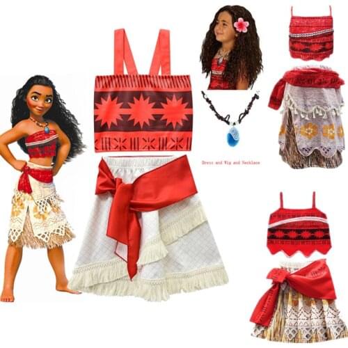 2020 Summer Moana Dress for girls Moana Princess Dresses Kids Party Cosplay Costumes With Wig Children Clothing Vaiana clothes