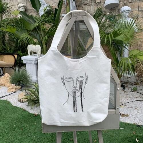 2021 Canvas Shopping Bag Abstract Totes Shopper Bags Personality Fashion Handbag for Ladies Bookbag Large Capacity Reusable Bag