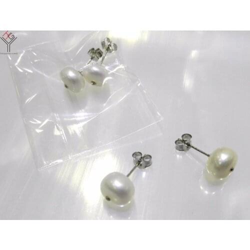 5 pairs / lot women Jewelry Earring 8-10mm white round pearl shining rhinestone stud earring highlight Freshwater pearl