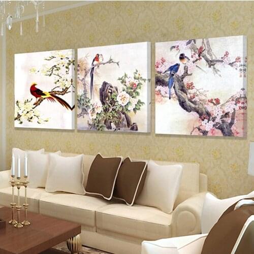 Flowers and birds 5d Diy Diamond Painting Full Square Round Diamond Embroidery Mosaic Needlework Triptych home decoration AA2759