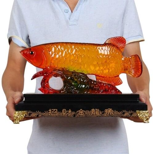 2020 BUSINESS BRING IN WEALTH TREASURE MONEY DRAWING TOPTALISMAN # GOLD DRAGON FISH AROWANA FENG SHUI ART STATUE