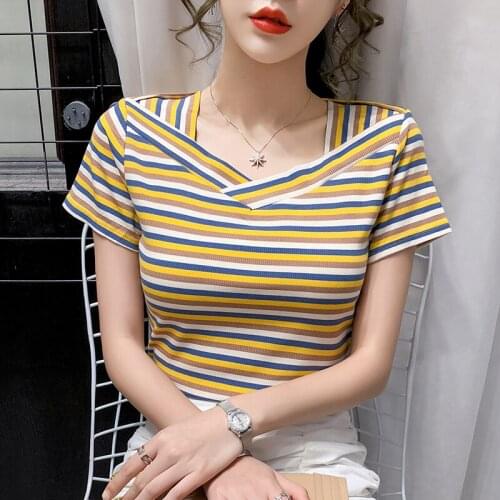 BOBOKATEER Poleras Mujer Short Sleeve Cotton T Shirt Women Tops Plus Size Woman Tshirts Striped Tee Shirt Femme T-shirty Damskie