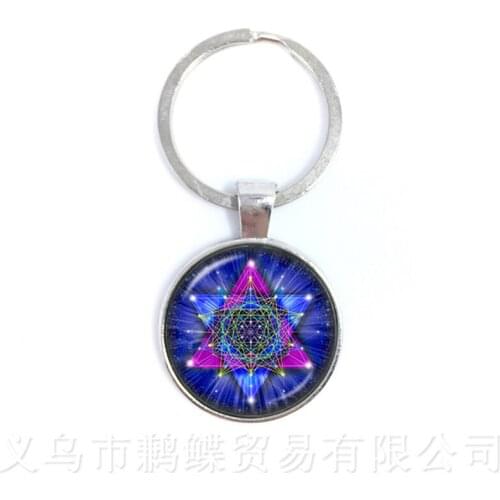 Supernatural Pentacle Keychain Glass Dome Art Picture Circle Keyring Jewelry Pray For Happine Keep Talisman Gift For Family