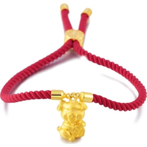 Lucky Red Rope Bracelets 24K Gold Zodiac Pig Pendant Chains 2021 fashion korean Charm Animals Anklet Bangles for Women Jewelry