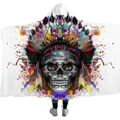 Color Skull Hooded Blanket Anime Bedding Brand Casual Fashion Skull 3D Print Soft Adults Travel Wearable Cloak Office Quilts