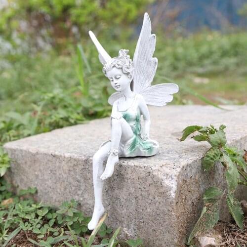 Flower Fairy Sculpture Garden Landscaping Yard Ornament Resin Turek Sitting Statue Outdoor Angel Girl Figurine Angel Craft