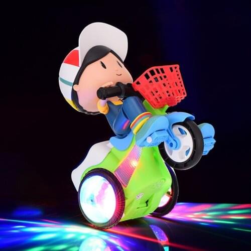 Childrens Toy Car Stunt Big Head Riding Tricycle Gift Electric Toy Cartoon Luminous Music Lighting