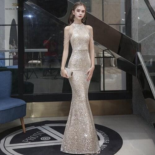 Evening Dresses Long Halter Floor-Length Prom Dresses Beading Mermaid Dresses Woman Party Night Sequin Prom Dress