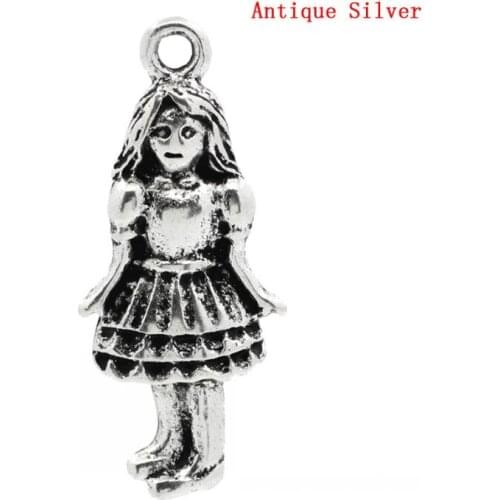 DoreenBeads Charm Pendants Beautiful Girl Silver Color 26x11mm,30PCs