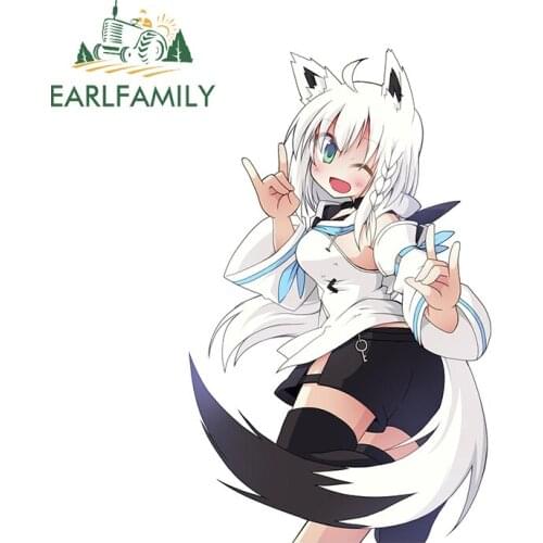 EARLFAMILY 13cm x 8cm for Hololive Shirakami Fubuki Sunscreen Car Sticker Air Conditioner Decal Surfboard Waterproof Decoration