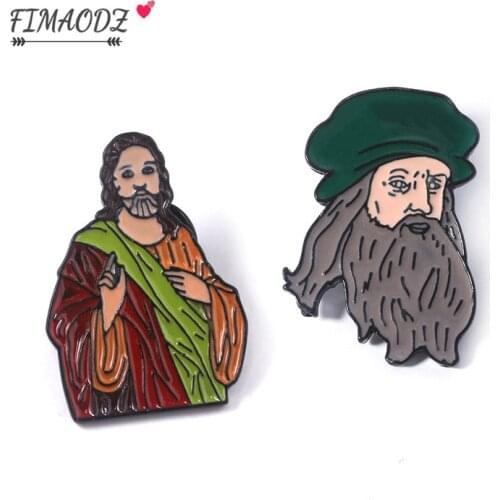 FIMAODZ 2020 Fashion Creative Jesus Statue Christ Jesus Brooch Greek Ancient Celebrities Pin For Women Men Jewelry Gifts