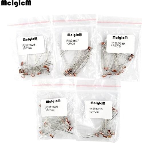 50PCS/LOT (5 values * 10pcs) LDR Photo Light Sensitive Resistor Photoelectric Photoresistor Kit for 5506 5516 5528 5537 5539