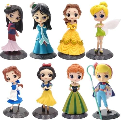 19 Styles Disney Princess Qposket Hua Mulan Snow White Bell The Flower Angel Shepherdess Doll Frozen Elsa Anna Action Figure Toy