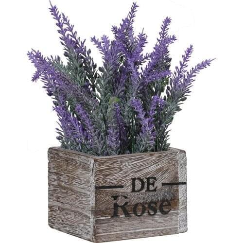 2 Pieces Of Artificial Lavender Wooden Potted Plants, Rustic Farmhouse Decoration, Suitable For Home, Kitchen And Office, Fresh