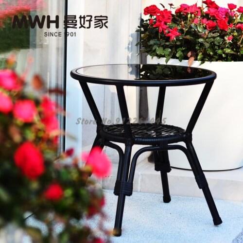 Wrought iron side table seating corner table double-layer tempered glass round small side table side table small coffee table