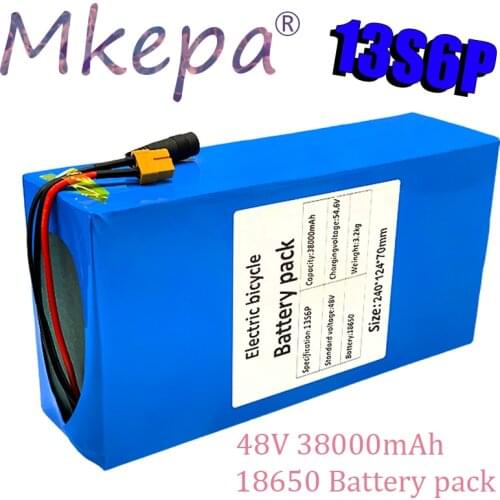 13S6P 48V 38000mAh battery 18650 13S6P Lithium Battery Pack 2000W electric bicycle battery Built in 50A BMS