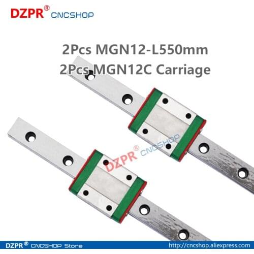 MGN12 550mm 2Pcs 21.65 in Miniature Linear Rail 2Pcs MGN12C Carriage Block for 3D Printer CNC Machine CNC Parts