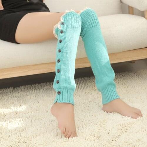 Lovely Knitted Women Long Leg Warmer 2021 Winter Lady Lace Patchwork Button Cute Stretch Sock Knit Basic Y2k Accessories 8 Color
