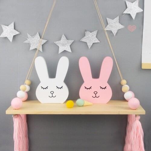 Cute Wooden Bunny Childrens Room Decoration Accessories Rabbit Ornaments Bedroom Decor Figurine Home Decoration Photo Props