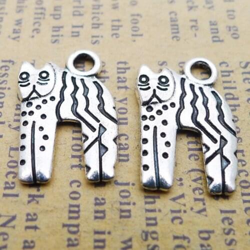 RAINXTAR Fashion Antique Silver Color Alloy Animal Cute Cat Charms 13*20mm 20pcs AAC631