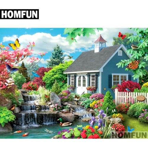 HOMFUN Full Square/Round Drill 5D DIY Diamond Painting "Garden & house" Embroidery Cross Stitch 5D Home Decor Gift A01694