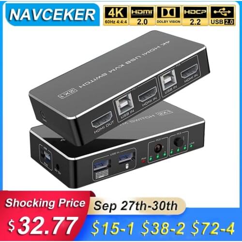 Navceker HDMI KVM Switch 2 Port 4K USB Switch KVM HDMI Switcher Splitter Box for Sharing Printer Keyboard Mouse KVM Switch HDMI