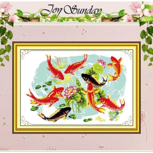 Night Fishes Play with Lotus Counted Cross Stitch 11CT 14CT Cotton Cross Stitch animals Cross-stitch Kits Embroidery Needlework