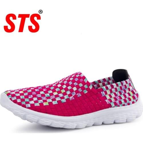 STS Women Shoes Summer Casual Flats Breathe Female Sneakers Woven Walking Shoes Slip On Ladies Loafers Handmade Shoes Size 35-41