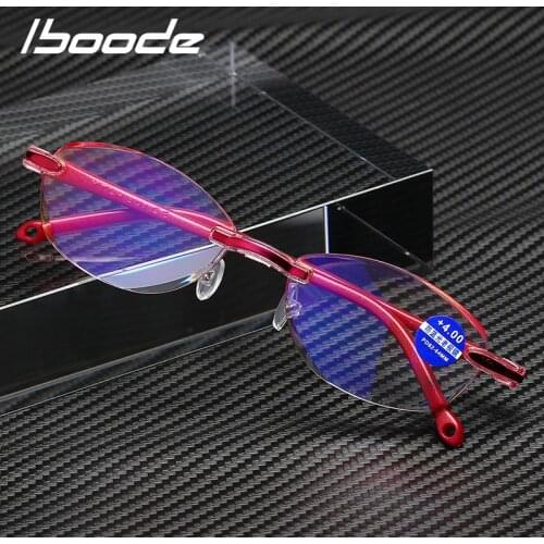 Iboode New Frameless Anti-blue Reading Glasses 0 +1.0 +1.5 +2.0 +2.5 +3.5 +4.0 Eyeglasses Frame Women Ladies Presbyopia Eyewear