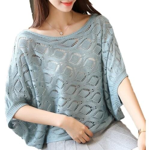 Autumn Women Sweater Korean Batwing Sleeve Loose Style Hollow Out Pullover Women Knitting Pull Femme Jumper Women Tops PZ1516