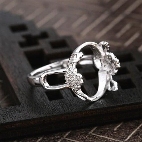 Ring Base for 12x15mm Oval Cabochons White Gold Plated 925 Silver Adjustable Band Ring Blank JZ0023