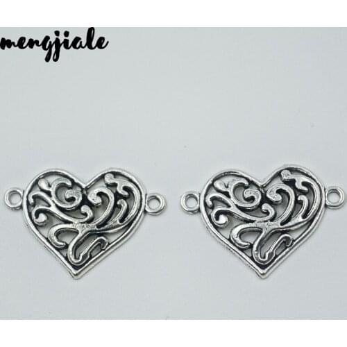 16pcs/lot Heart Pendants Charm Connector Antique Silver Color Heart Pendants Connector Heart Connector Pendants 27.5x20mm