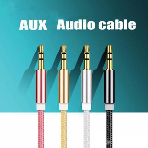 1M Aluminum Alloy Gold Plated Plug 3.5mm Aux Cable Male to Male Audio Cable For Car MP3 / MP4 Headphone Speaker