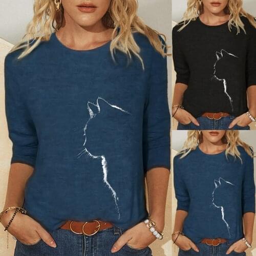 S-5xl Plus Size Cat Printing Shirt Women Autumn Winter Loose Tunic Tops Causal Long Sleeve O-neck Blouses Vintage Туника Женская