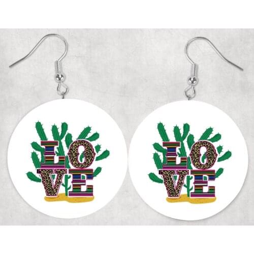 Faux Leather Teardrop Earrings Trend Cactus With Leopard And Serape Sublimation