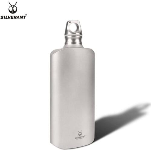 Silverant Titanium Flat Sport Water Bottle 800ml Flask Drinkware With Solid Handle Loop Titanium Lid For Outdoor Camping Travel