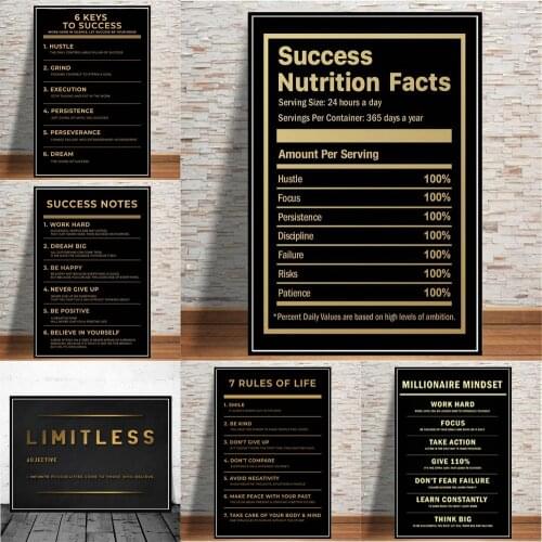 Nordic Decor Golden Life Quotes Canvas Wall Art Success Motivational Slogan Poster And Prints Artwork Painting For Living Room