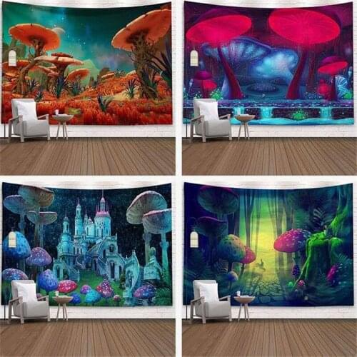 Dreamy Fairytale Tapestry Wall Hanging Psychedelic Carpet Huge Mushroom Castle Witchcraft Hippie Kids Room Decor Wall Tapestries