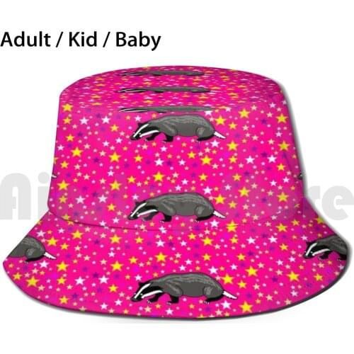 Badger The Badger In A Sea Of Badgers Sun Hat Foldable UV Protection Badger Cartoon Pink Stars Fun Funny