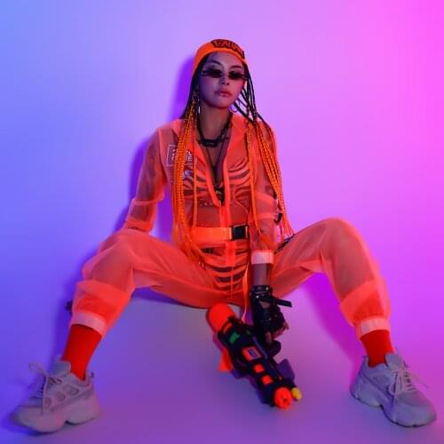 Pole Dancing Wear Women Gogo Dancer Costume Rave Bodysuit Orange Jazz Dance Outfit Festival Clothing Performance Costume DL7779