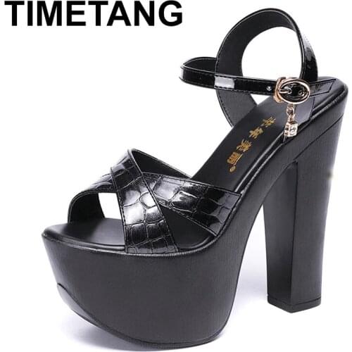 TIMETANGSquare Heel Womens Sandals Platform Womens Shoes 15 Cm Sexy Ultra-High Heels Banquet Female Sandals Plus Size Pumps