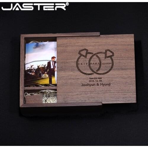 JASTER USB 2.0 Crystal usb +wood box usb flash drive memory stick pen drive 4GB 8GB 16GB 32GB 64GB u disk gifts