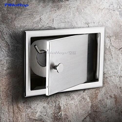 Embedded tissue box 304 stainless steel hotel bathroom concealed roll paper box toilet waterproof wallpaper towel rack