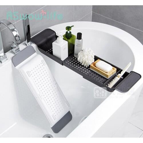 Retractable Bathtub Rack Kitchen Draining Rack Bathtub Storage Rack Plastic Holder Shelf Organizer Kitchen Sponge Holder