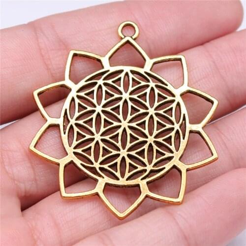 WYSIWYG 2pcs 48x42mm Flower Of Life Charm Pendant Big Life Flower Pendants Charm Large Flower Of Life Charm