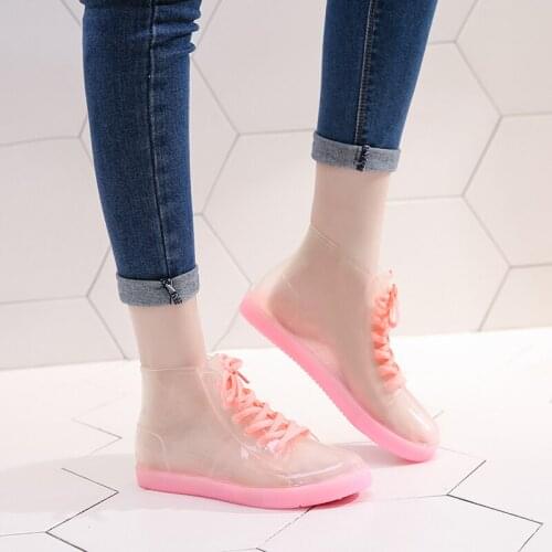 New Ankle Rain Boots Removable Cover Platform Lace Up PU Waterproof Motorcycle Colorful Ankle Mature Boots Woman Shoes 35-40