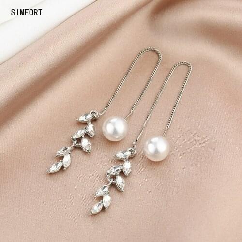 Womens 925 Silver Pin Earring Diamond Wheat Ear Pearl Crystal Tassel Fashion Simple Personality Alloy Decoration Jewelry Gift