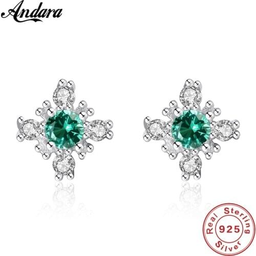 100% 925 Sterling Silver Simple Fashion 3A Zircon Flower Stud Earrings For Women Wedding Fine Jewelry